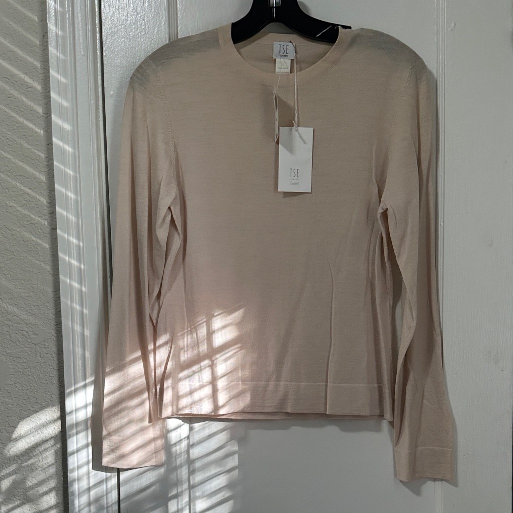 Tse Long-Sleeve Crewneck Sweater In Pale Powder